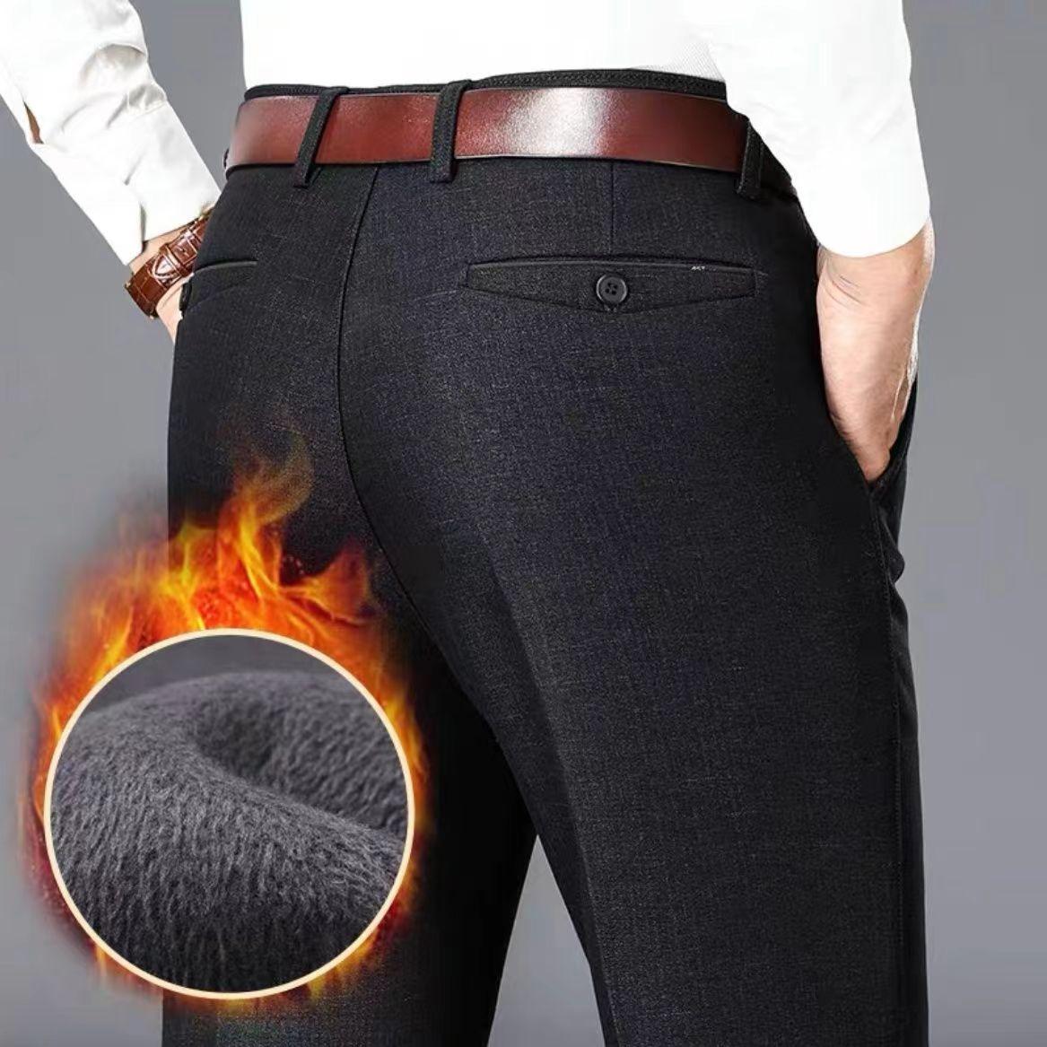 

Мужские брюки, зимние новые деловые повседневные флисовые брюки, модные эластичные прямые брюки высокого качества, классические черные, синие утепленные брюки 33 чёрный