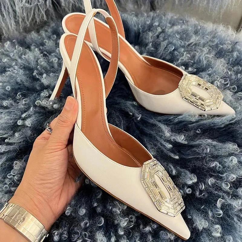 Women High Heels Water Diamond Buckle Toe Sandals New Pointed Thin Heel Hollow Banquet High Heels Platform Sandals Women Shoes