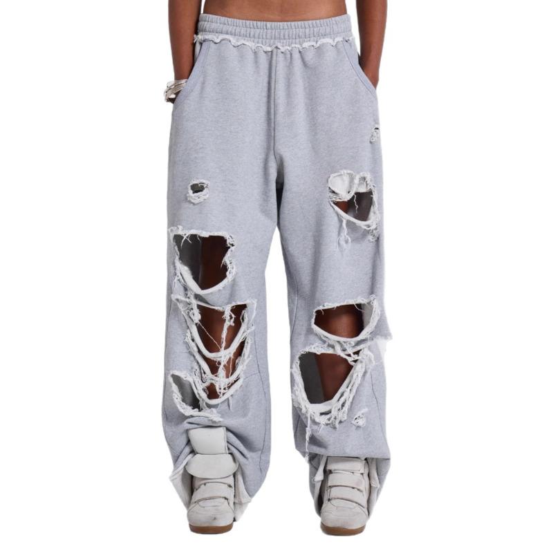 Amerikanische Straße Zerrissene Lässige Hosen Damen Locker Hohe Taille Falten Unregelmäßige Sporthosen Trend
