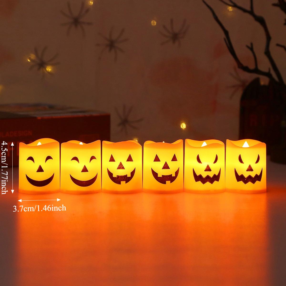 

6Pcs LED Candle Light Battery Powered Pumpkin Skull Ghost Spooky Light Halloween Party Decora Ambiance Electronic Candle Lights 6pcs
