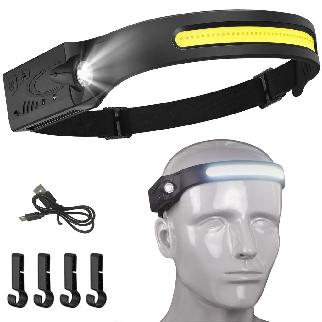 USB Rechargeable LED Headlamp for Cycling & Night Running - High-Intensity, Cross-Border Wave-Sensing