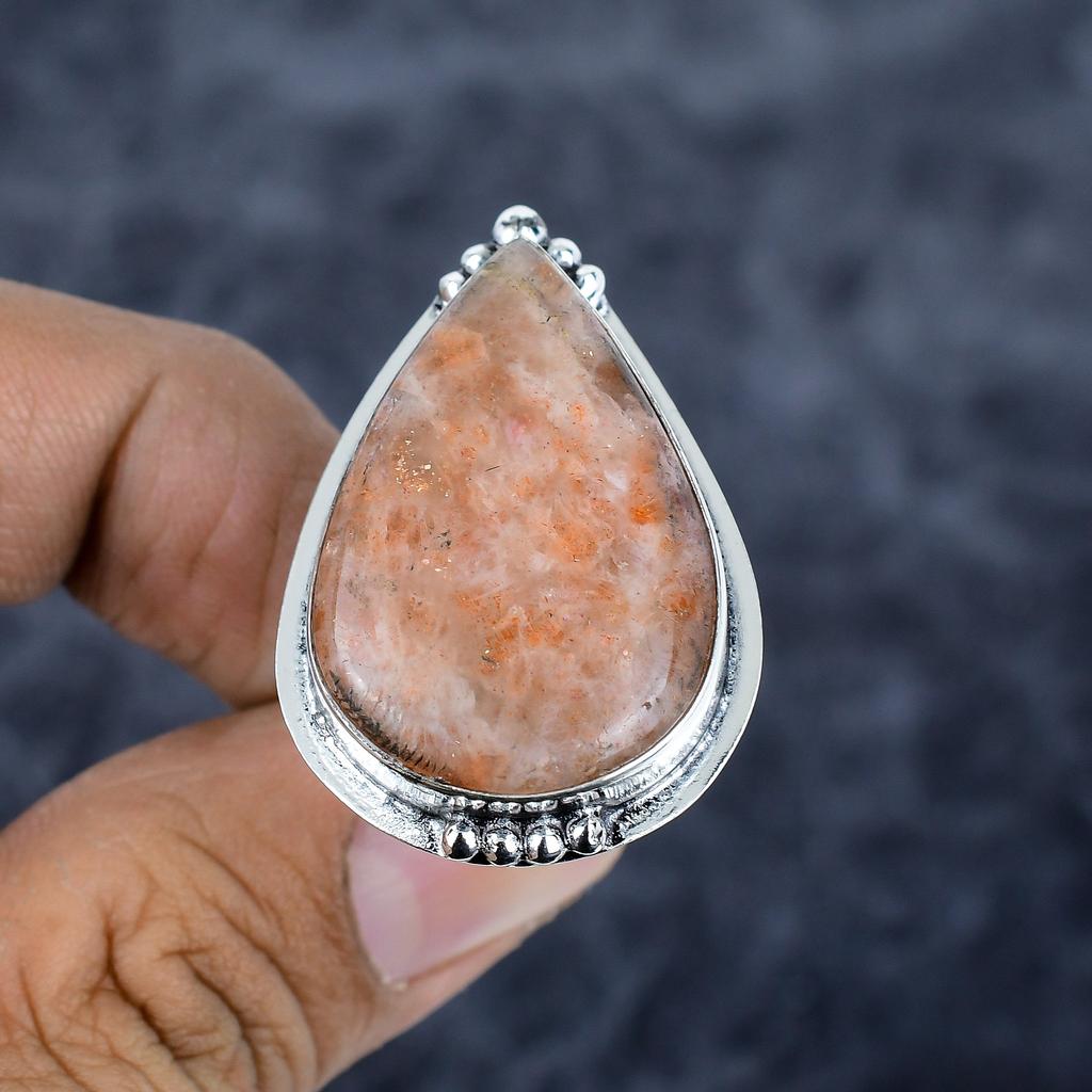 Sunstone Gemstone Handmade 925 Sterling Silver Jewelry Ring Size 7.5 M-2808