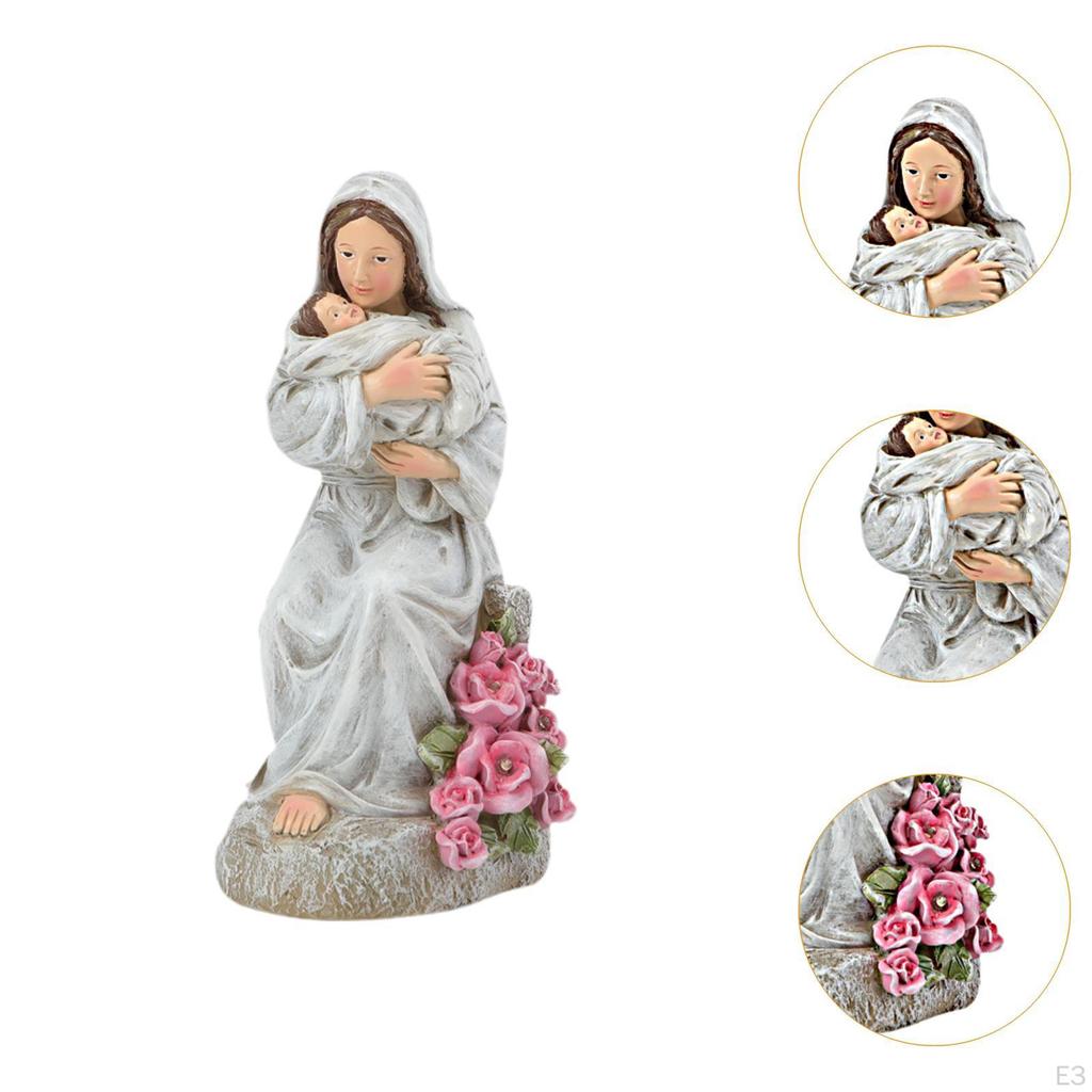 Mary Figurine Garden Light Lamp Resin Sculpture Jesus Statue for Altar Entryway Walkway