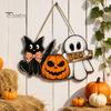 Halloween Window Display Wooden Door Sign, Pumpkin Ghost Boo Black Cat Welcome Hanging Wood Decor Sign for Trick or Treat Party Indoor Outdoor