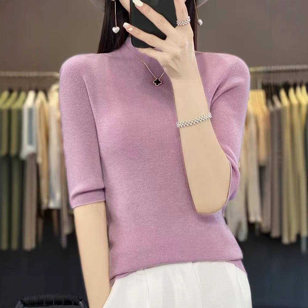 Toamnă/Iarnă Lână Merino Croială Slim Dintr-o Bucată: Tricotaje versatile cu gât semi-înalt și mâneci medii