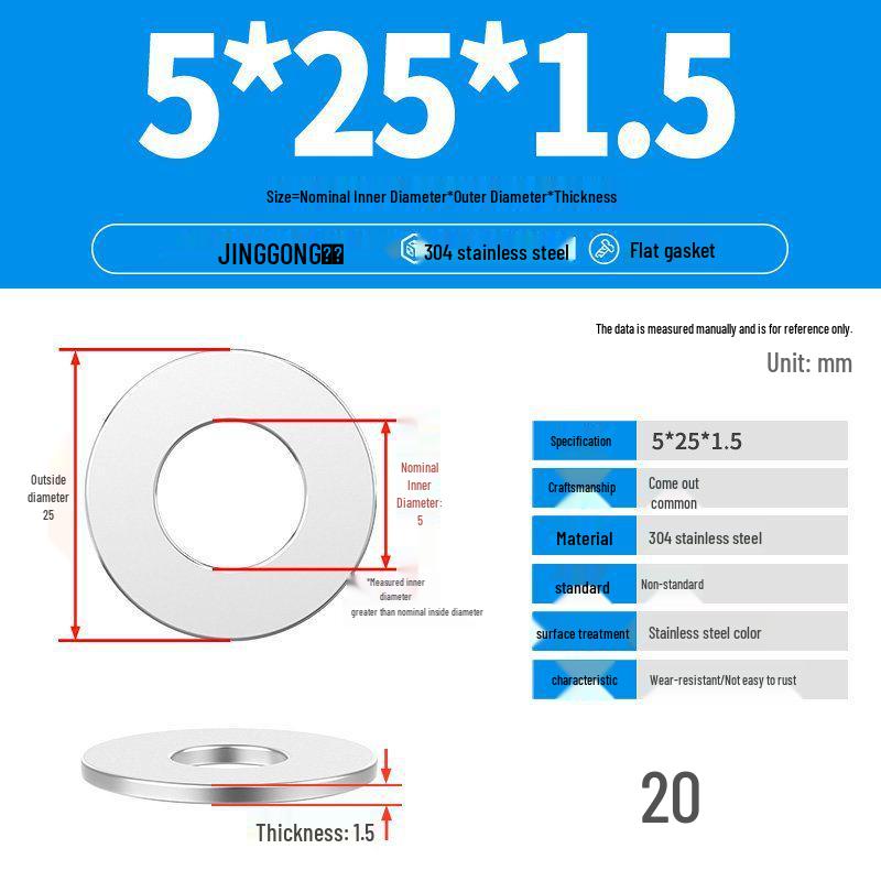 Zesílená plochá podložka/distanční kroužek z nerezové oceli 304 M4 M5 M6 M8