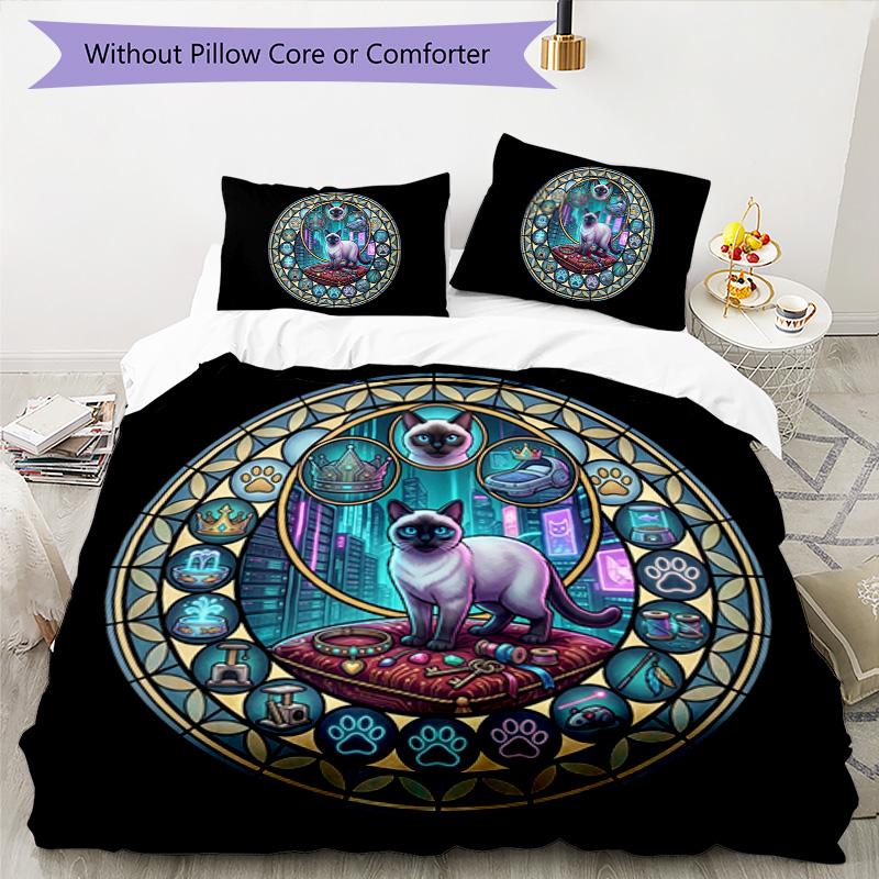 Cyber Cat Kingdom Pattern Bedding,Quilt Set Quilt Cover Pillowcase Home Birthday Gift (1 * duvet cover + 2 * pillowcase, without core)