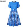 ZANZEA Women Casual Round Neck Short Sleeve Summer Print Dress