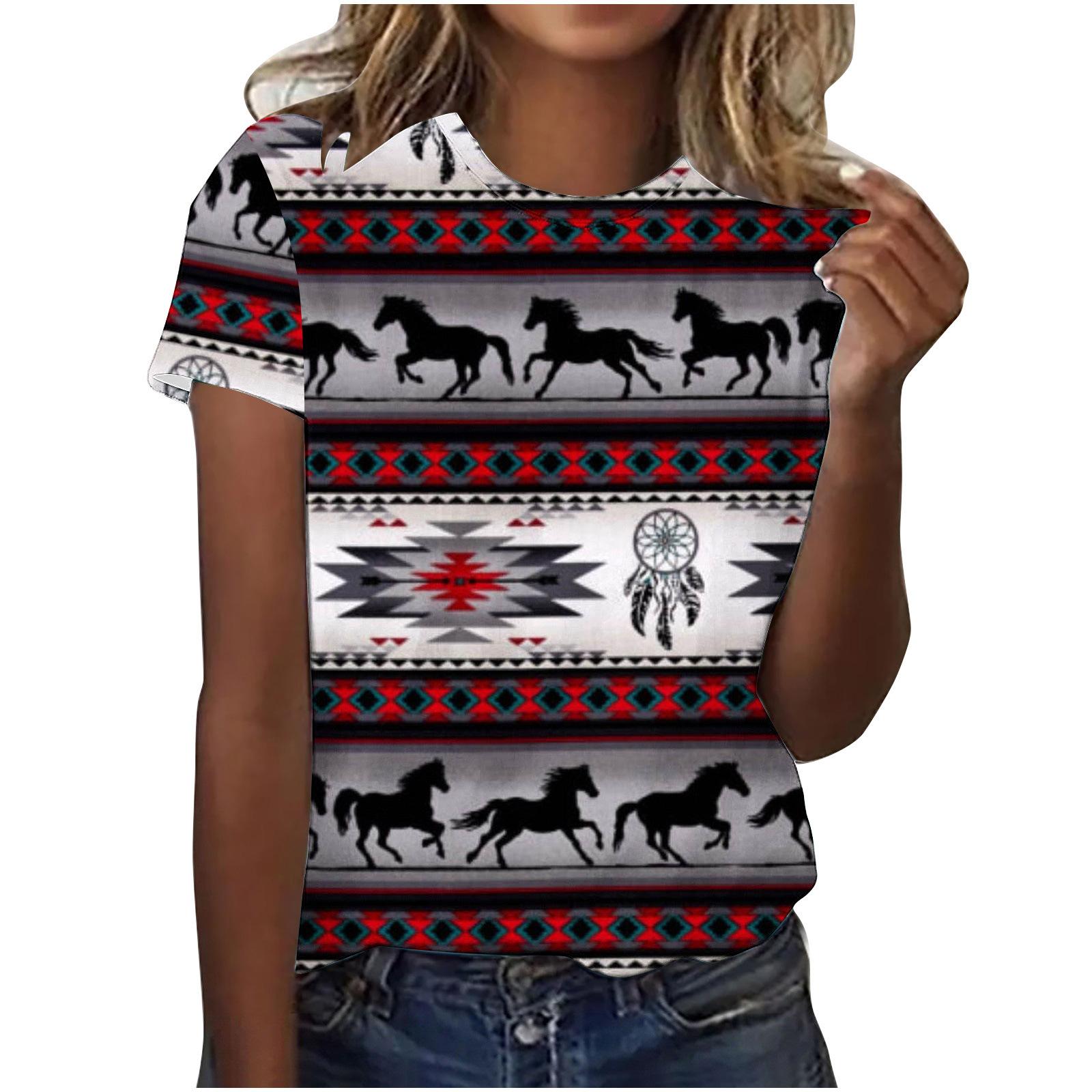 Summer 3D Printed Color Vintage Pattern Striped T-shirt Women s Loose Comfortable Large Size Fashion O-neck T-shirt S