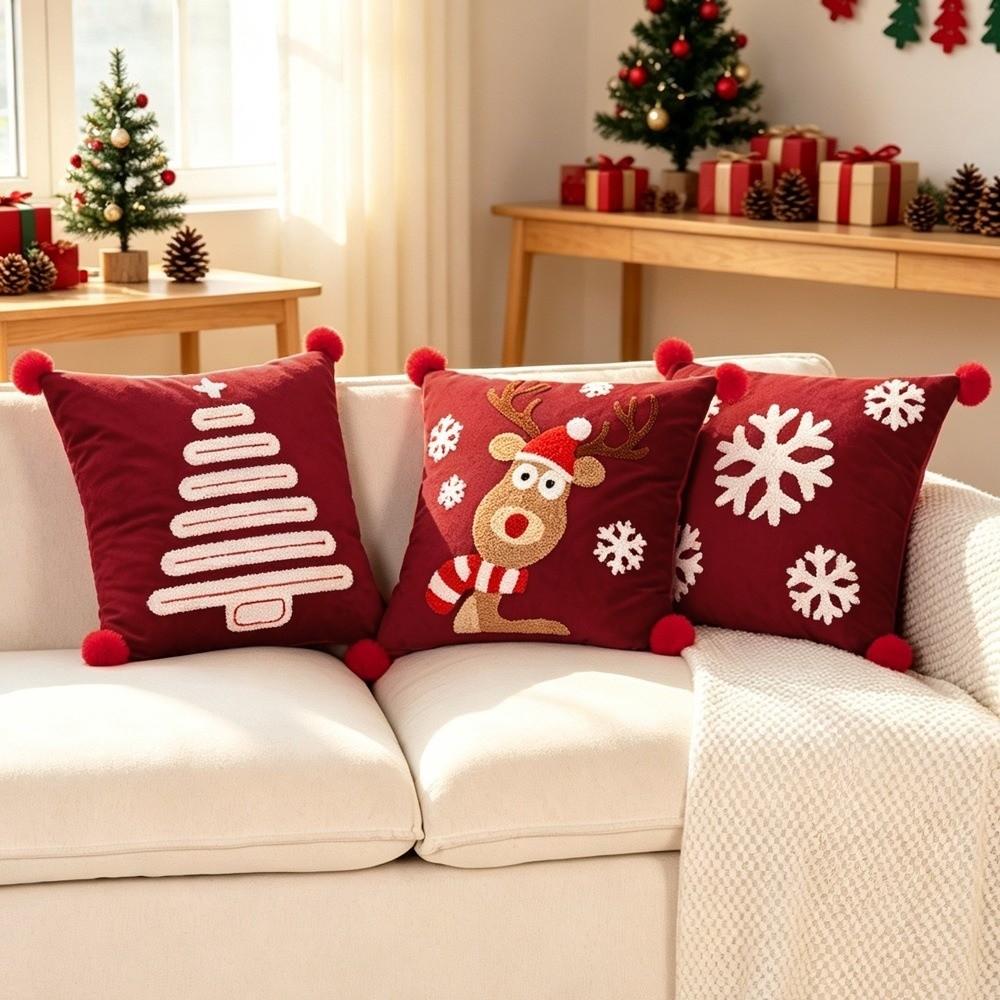 Square Christmas Pillow Covers Cartoon Santa Claus Xmas Pillowcase  Christmas Decor