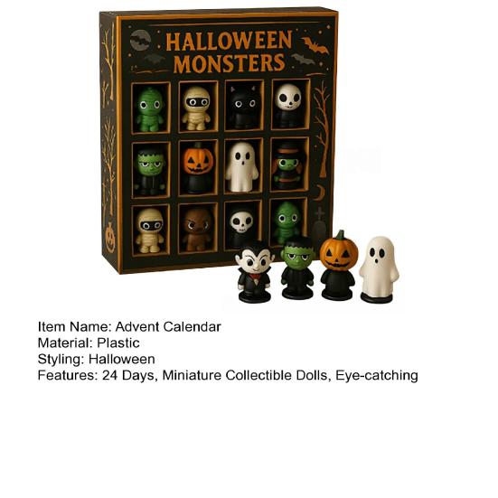 Yousheng Halloween Advent Calendar 24-Day Halloween Countdown Calendar with 24 Pcs Miniature Collectible Horror Doll Figures for Kids And Adults