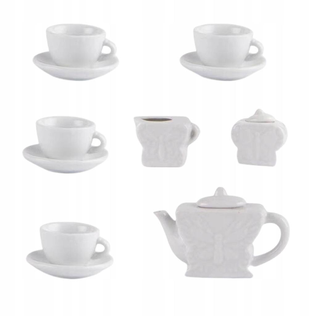 Tea Set Painting Cups Butterflies Plaster Figures Plaster Paints