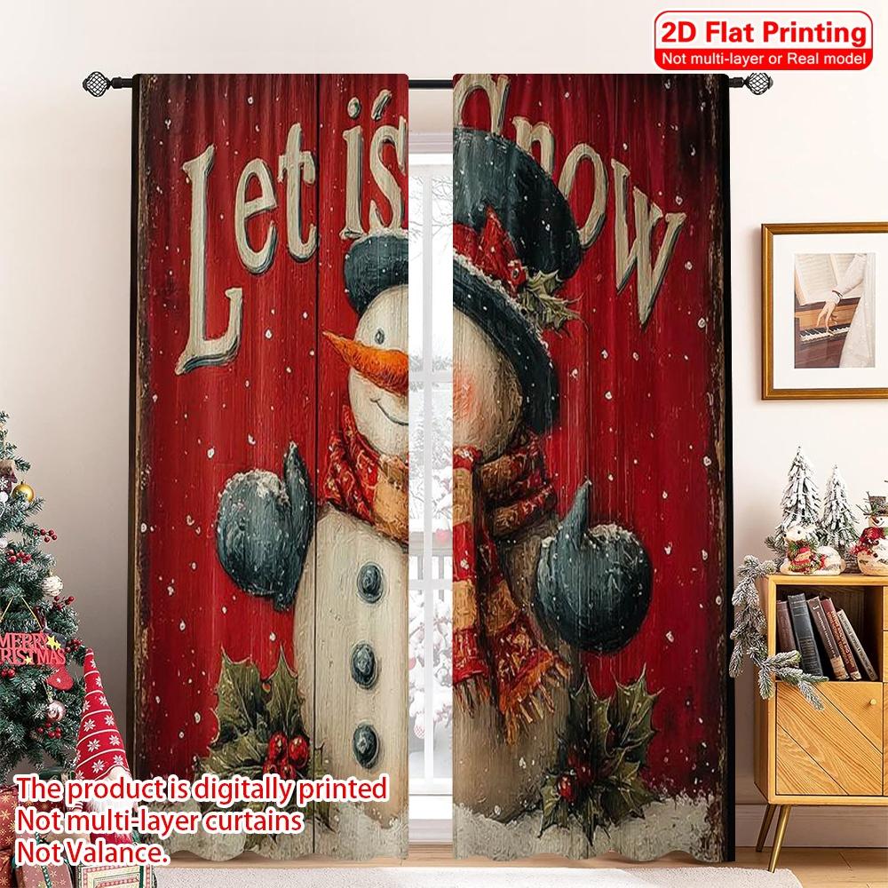 

Штора с рождественской сценой, плоская печать, Let It Snow , универсальный полиэстер, без электричества, набор из 2 шт., моющийся, для семейной вечеринки W100*H70(CM)-Grommet top&2PCS