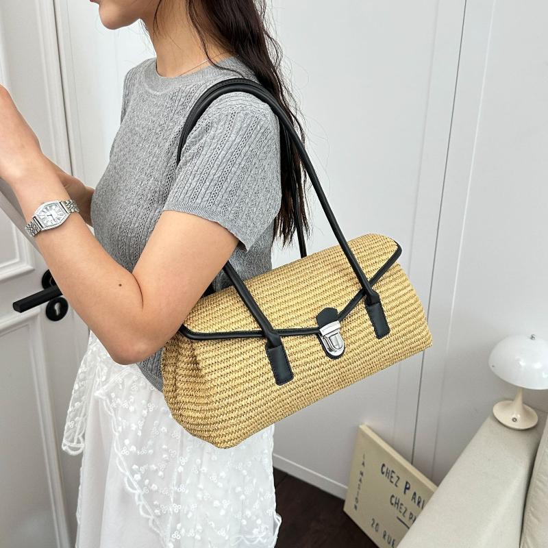 Advanced Straw Woven Women Shoulder Bag New Fashion Retro Straw Woven Saddle Bag Large Capacity Vacation Style Tote Bag Handbag