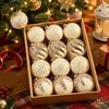 12-Piece Christmas Bauble Set, Soft-Texture Ball Decorations with Decorative Motifs and Top Rings for Holiday Tree Displays
