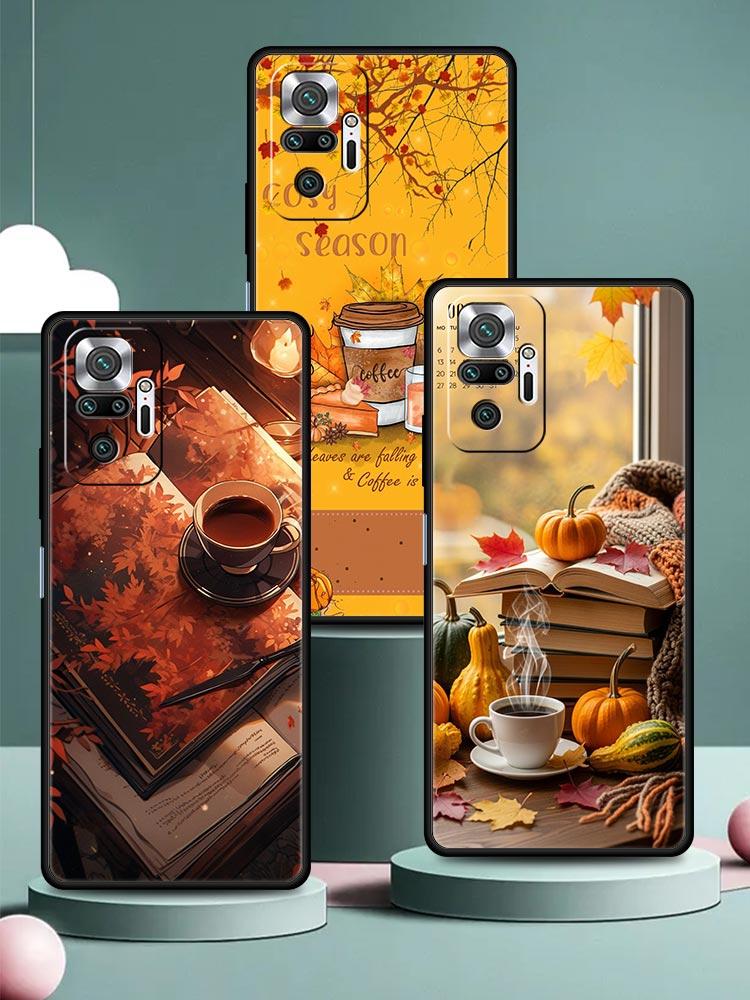 Pumpkin Autumn Leaves Coffee Phone Case Cover for Redmi 14C 10C Note 15 14 13 12 10 11 K40 Pro Plus 5G Soft TPU Shockproof Capas