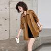 Veste Manteau Mi-long Petit en Cuir PU Rétro Mode Automne 2024 pour Femme