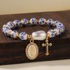Chinese Style Blue and White Porcelain Bracelet Elastic Versatile Ceramic Bracelet Vintage Pretty Women's Bracelet Birthday Gift