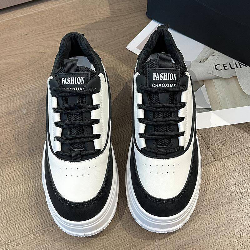 

Little white shoes women s 2025 new spring and autumn thick-soled lace-up versatile student dad shoes lightweight casual sports board shoes 35 чёрный