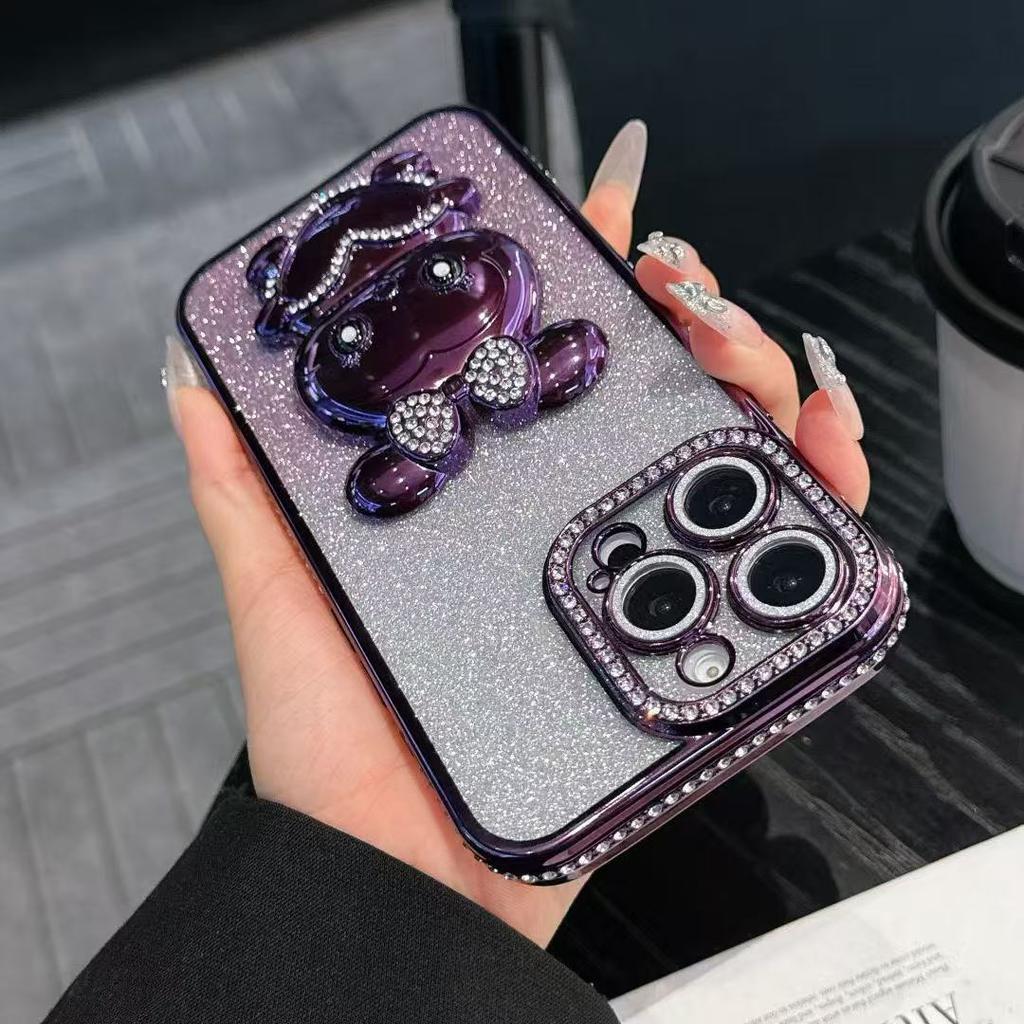 Applicable To IPhone16 ProMax Rhinestone Gradient Mobile Case Diamond Rabbit Stand Apple 15 Flash Powder Anti-fall Cover 14