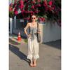 Romantic White Lace Trim Drawstring Wide-Leg Cropped Pants