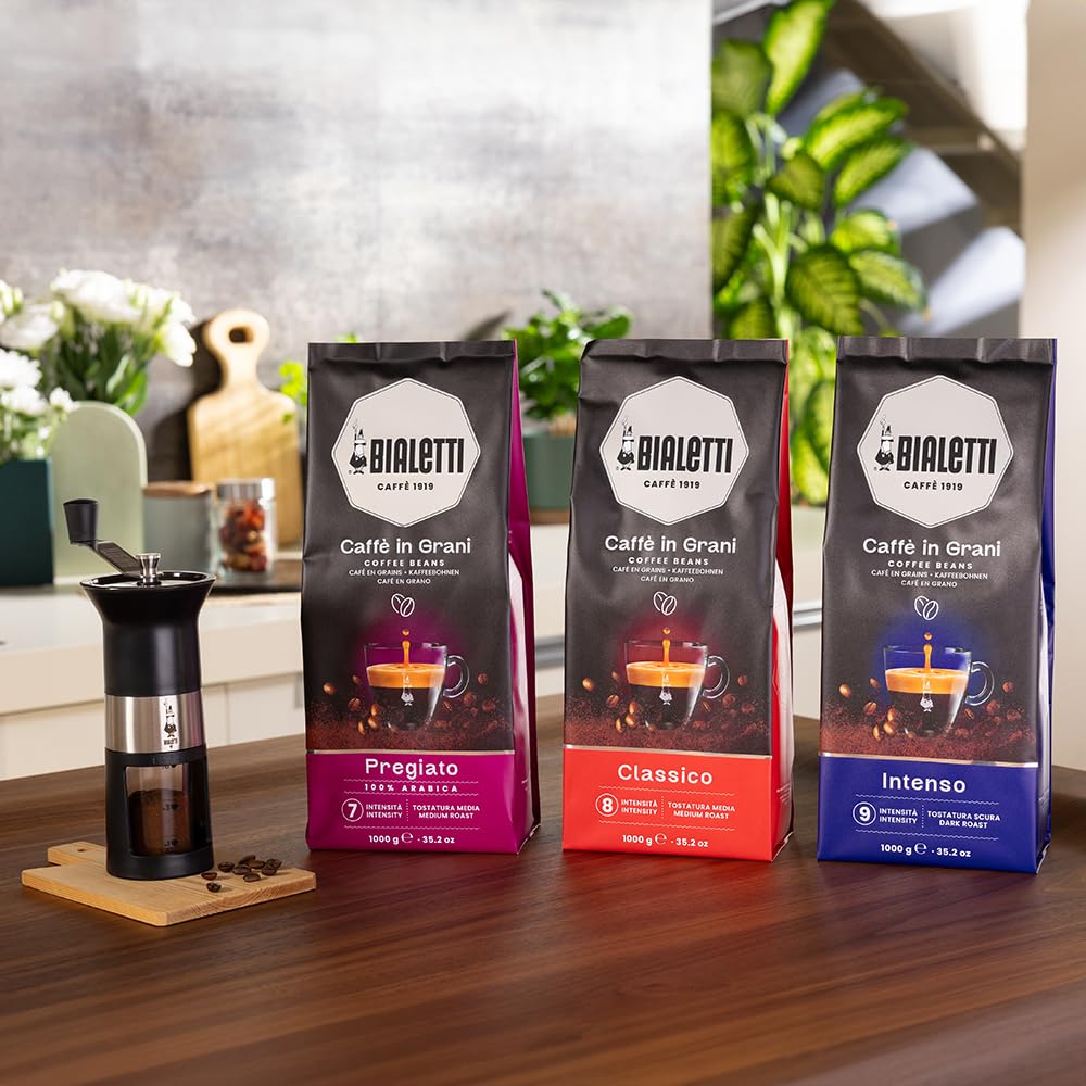 Bialetti Caffe Grani Intenso (1kg, 100% Robusta Beans) - Italian Coffee, Espresso, Drip, French Press, Coffee Beans