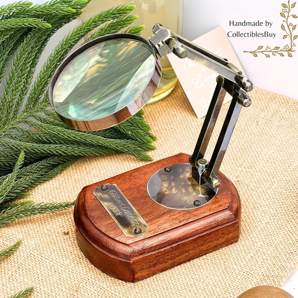 Nautical Desk Magnifier Wooden Base Foldable Magnifying Glass