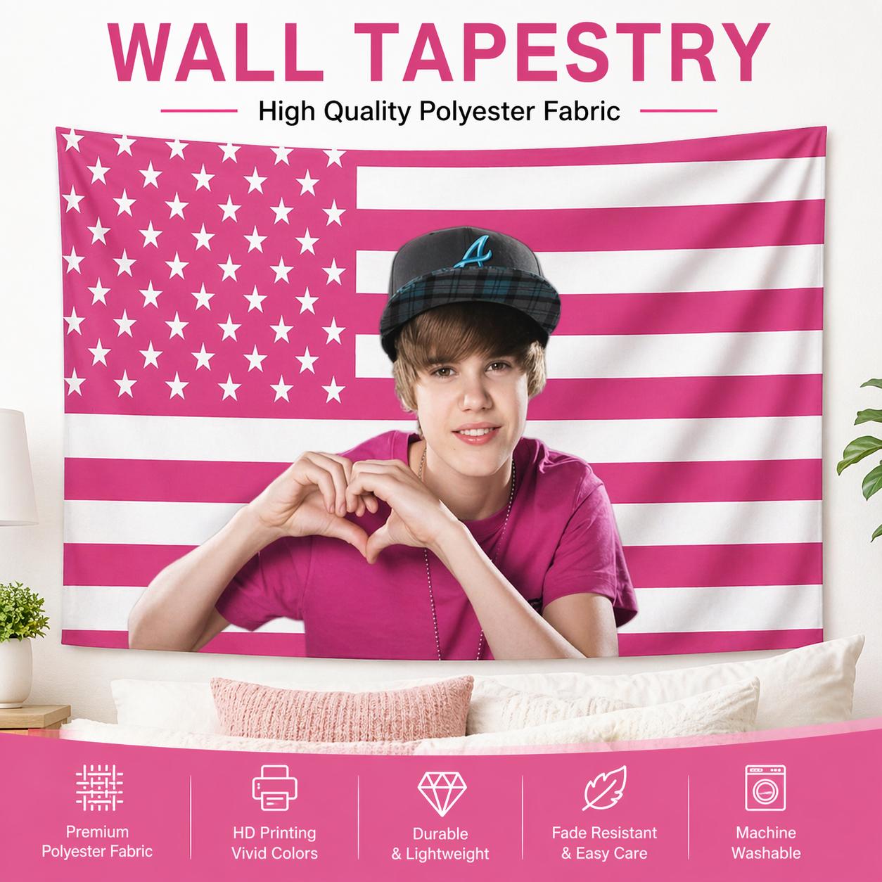 Textilien Unisex J-Justin-B-Bieber American Flag Tapestry Funny Aesthetic Star Banner For College Dorm Room Decor Wall Hanging Gift With Hook Kit