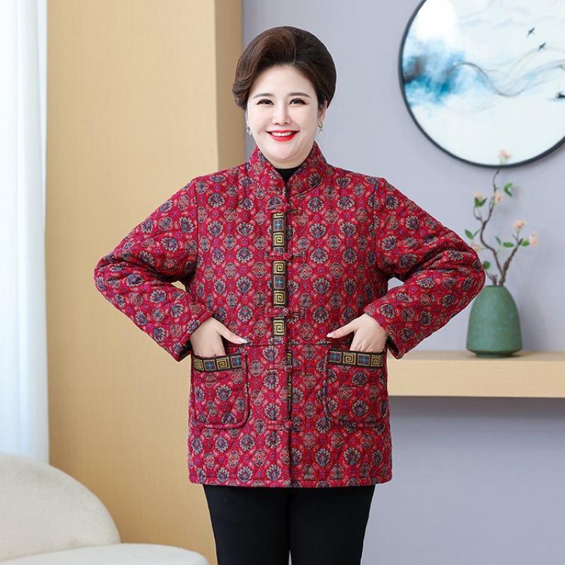 Thickened floral Chinese buckle plus fat extra large size cotton clothes versatile winter new warm cotton-padded jacket