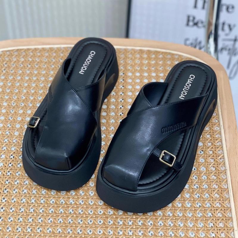 

Fashion Women Platform Slippers Heeled Sandals Mules Shoes 2025 Trend Summer Casual Loafers Shoes Beach Slides Wedges Zapatillas Mujer 40 чёрный