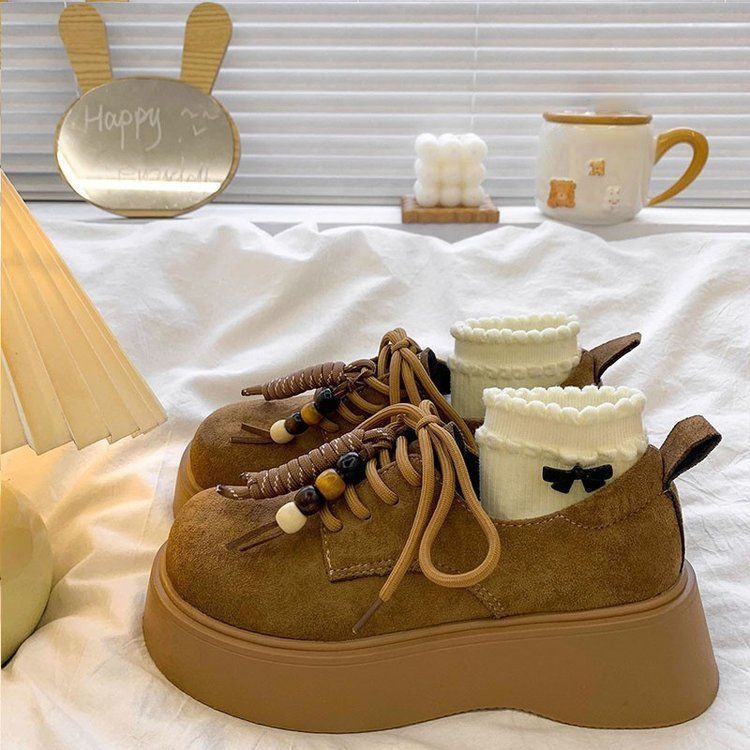 Fashion lace-up women's muffin bottom retro round head thick sole not tired feet single shoes new in autumn and winter