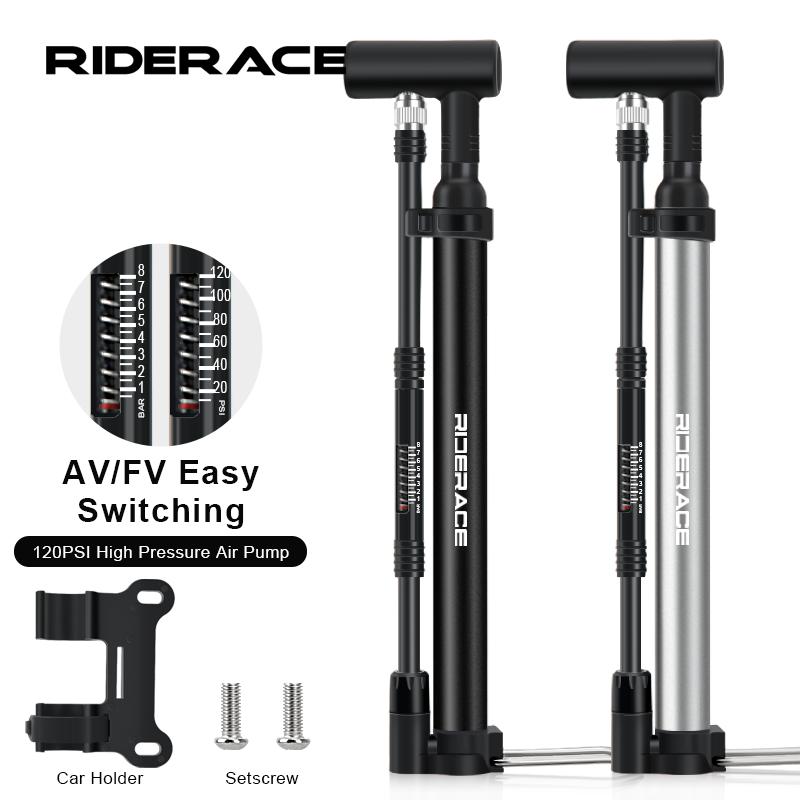 RIDERACE Bicycle Pump With Gauge High-pressure Hand Tire Air Inflator Schrader Presta Valve AV FV Portable Bike Air Shock Pump