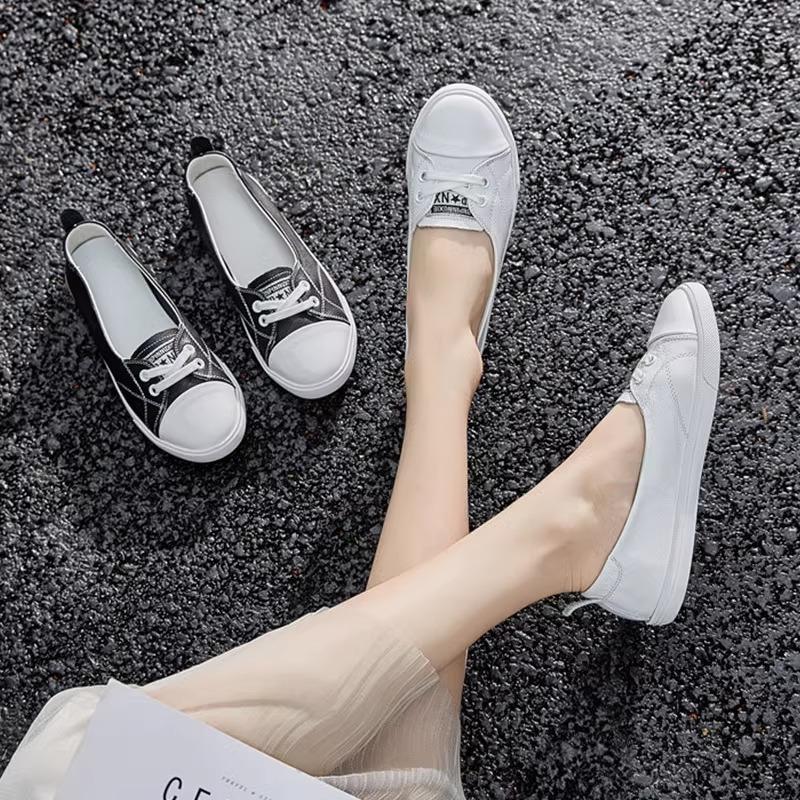 Leather Little White Shoes Women's Classic Spring and Summer New Breathable Shallow Mouth Women's Single Shoes Versatile Women's Board Shoes Tide
