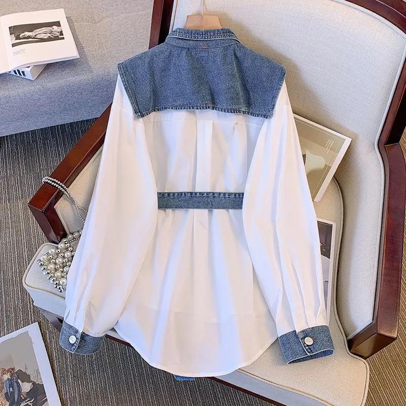 Women's Plus Size Spring/Fall Slim-Fit Blended Long-Sleeve Denim Top