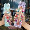 1PC Floral Rose Cross Religious Art Print 750ml Color Plastic Sports Water Bottle Leakproof Flip Straw Lid Suitable for Sports Office Home Use