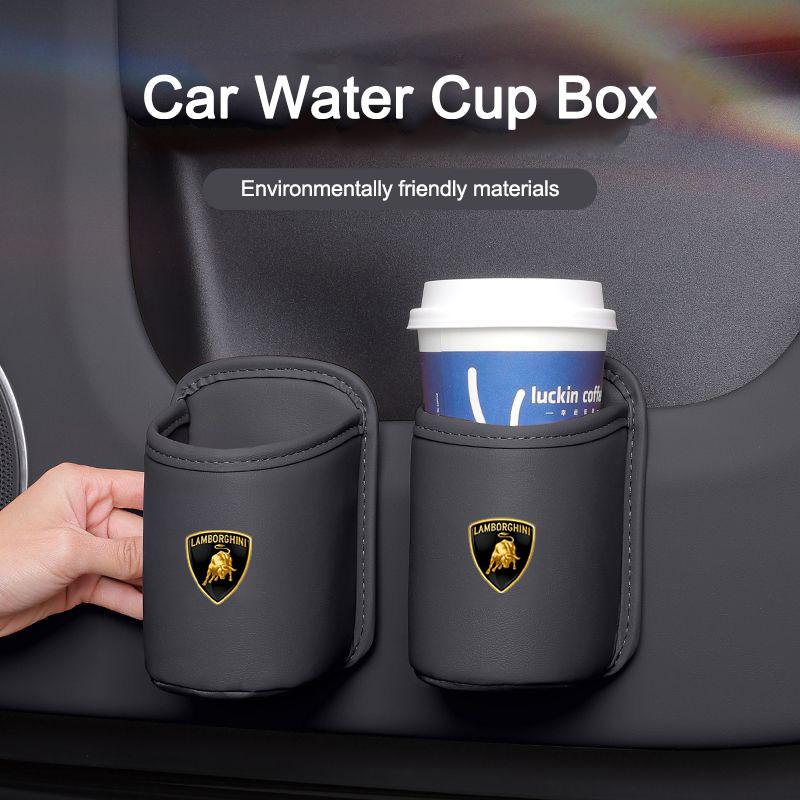 Car Door Water Cup Holder Back Seat Drink Rack Leather Storage Box For Lamborghini Urus Huracan Aventador Premium Accessories