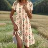 Women's Casual Fashion Round Neck Short Sleeve Retro Printed Midi Dress