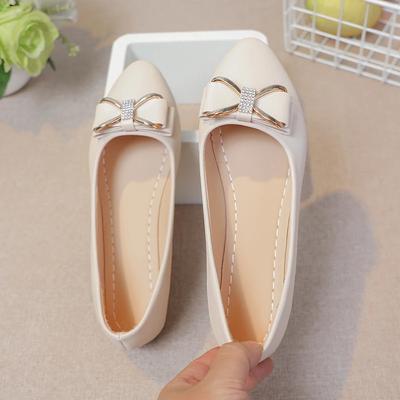 2025 Spring and Autumn New Versatile Round Toe Shallow Mouth Shoes Small Bow Knot Flat Heel Single Shoes for Women