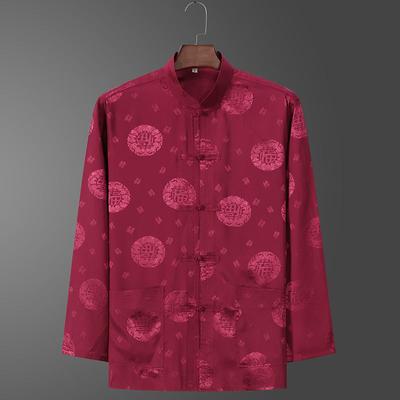 Frühling Tang-Set für ältere Menschen mittleren Alters, langärmeliges Satin-Drachen-Kung-Fu-Shirt für Herren in Übergröße, Trainingskleidung