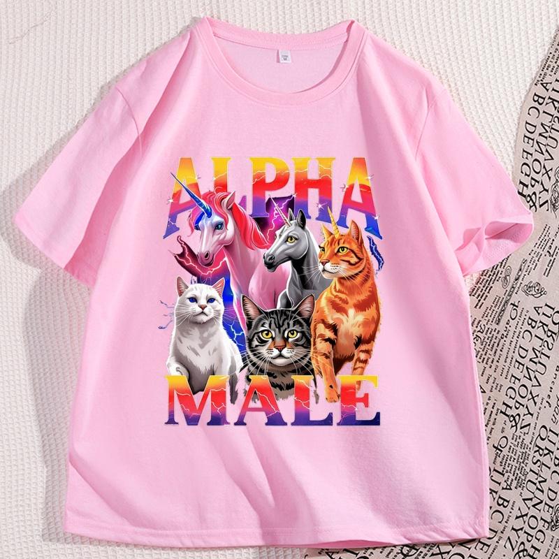 Alpha Meme Humor T-Shirts Mann Baumwolle Kurzarm Hohe Qualität T-Shirt Lässig Katze Einhorn Grafik T-Shirts Locker Tiere Bedruckt