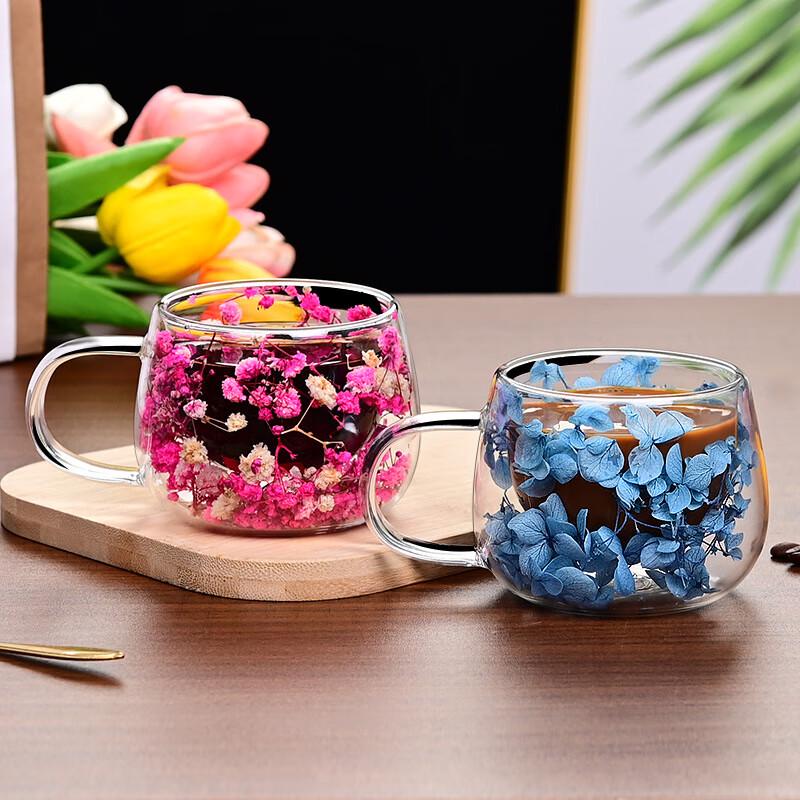 Shangqi Real Flower Double-Layer Glass Cup
