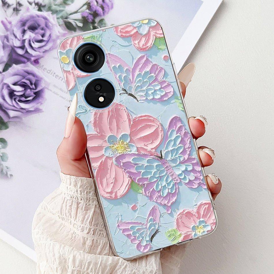 For Oppo Reno8 T Phone Case Reno 8T 5G 4G CPH2481 CPH2505 Elegant Floral Cat Soft Silicone Transparent TPU Lightweight Cases
