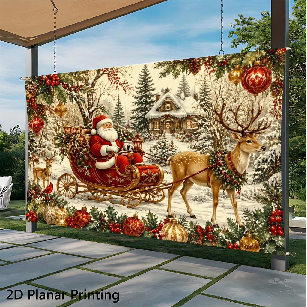 1Pcs Santa Sleigh Reindeer Cottage Decoration Background Christmas Backdrop Decorations For Photo Studio Photo Booth Party