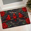1pc Flannel Doormat, Cardinal Red and Red Rose Marble Texture Entrance Mat, Non-Slip Absorbent Foot Mat for Bathroom and Kitchen, Home Bedroom Bedside