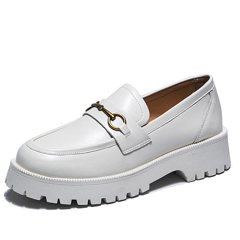 Flat bottom thick bottom foot cover delicate solid color single shoes women's round head height spring women's leather shoes