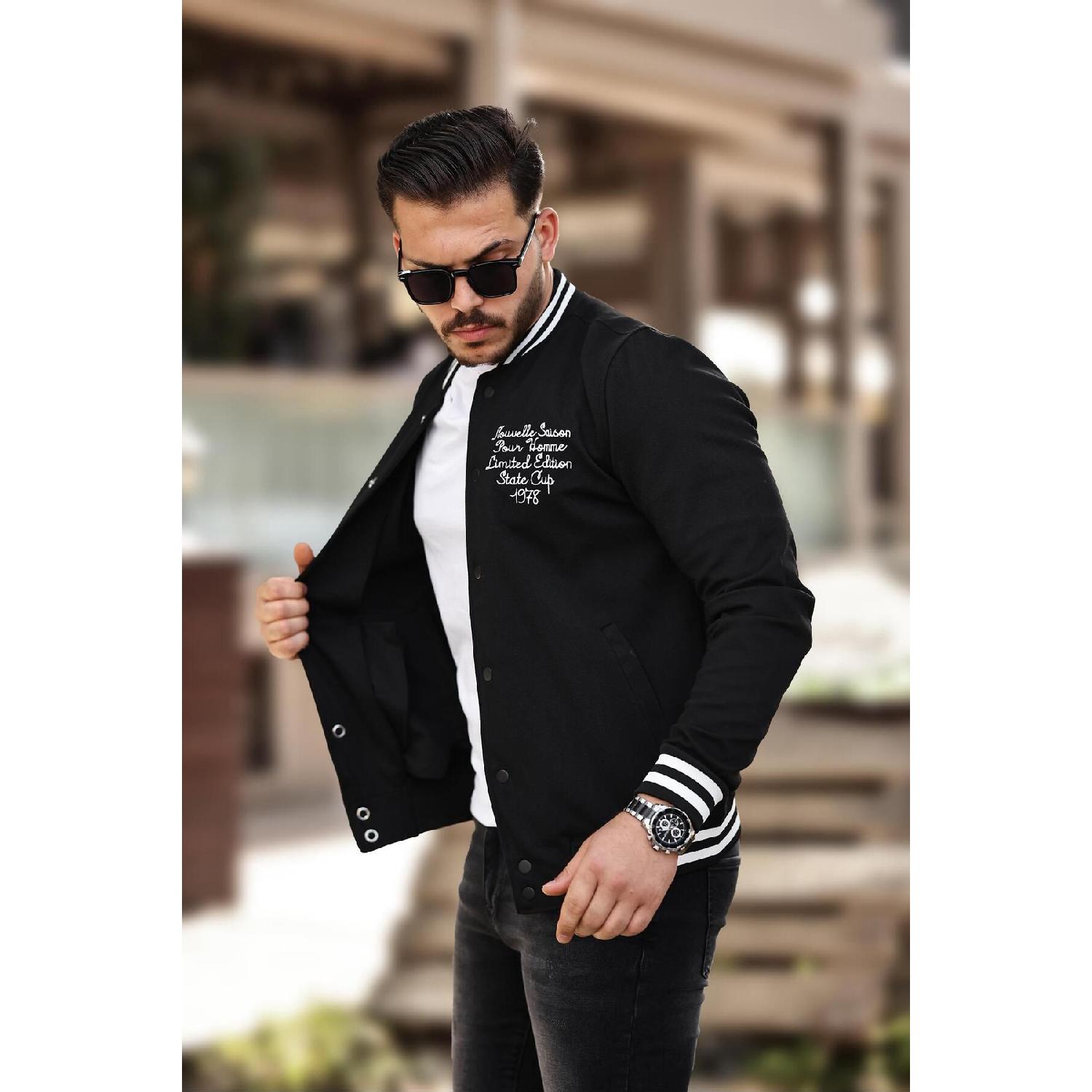 

Black Pique Textured Embroidery Detailed Regular Fit College Jacket - 2310 S чёрный