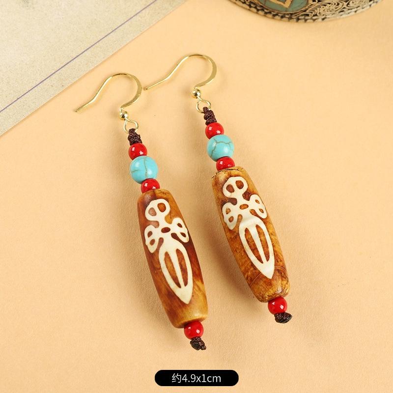 

Оригинальные плетеные серьги с тибетскими бусинами дзи из агата, ретро нишевые персонализированные китайские серьги, женские длинные серьги