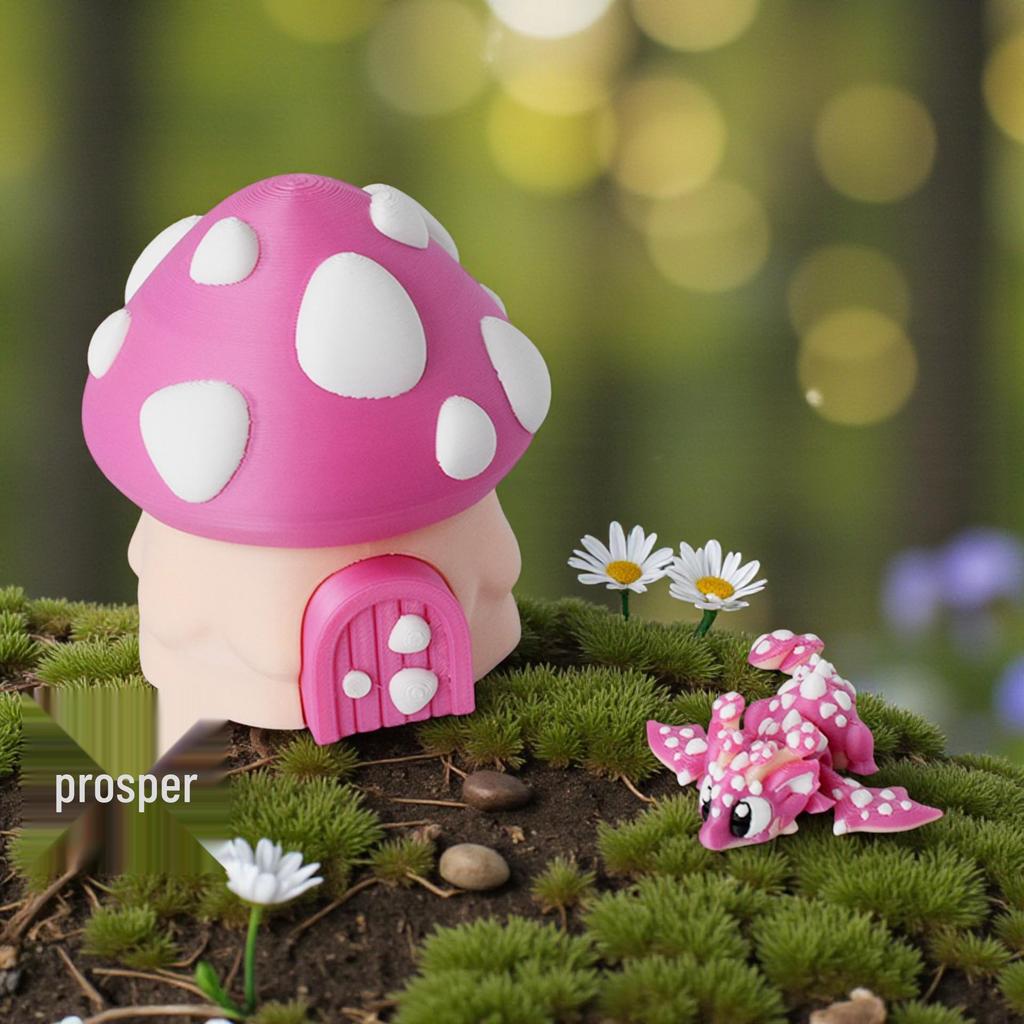 3D-gedrucktes Pilzdrachenhaus Miniatur-Ornament
