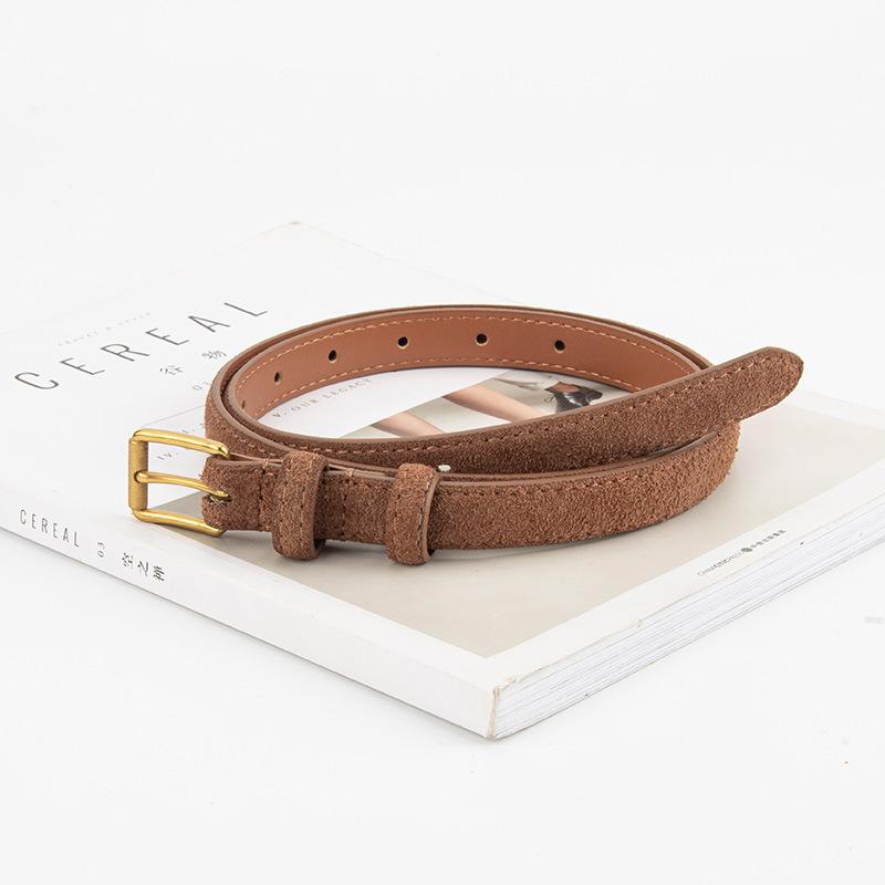 Korean Version of Retro Suede Matte Leather Women's Belt Versatile Ins Style Alloy Jeans Decorative Women's Slender Belt