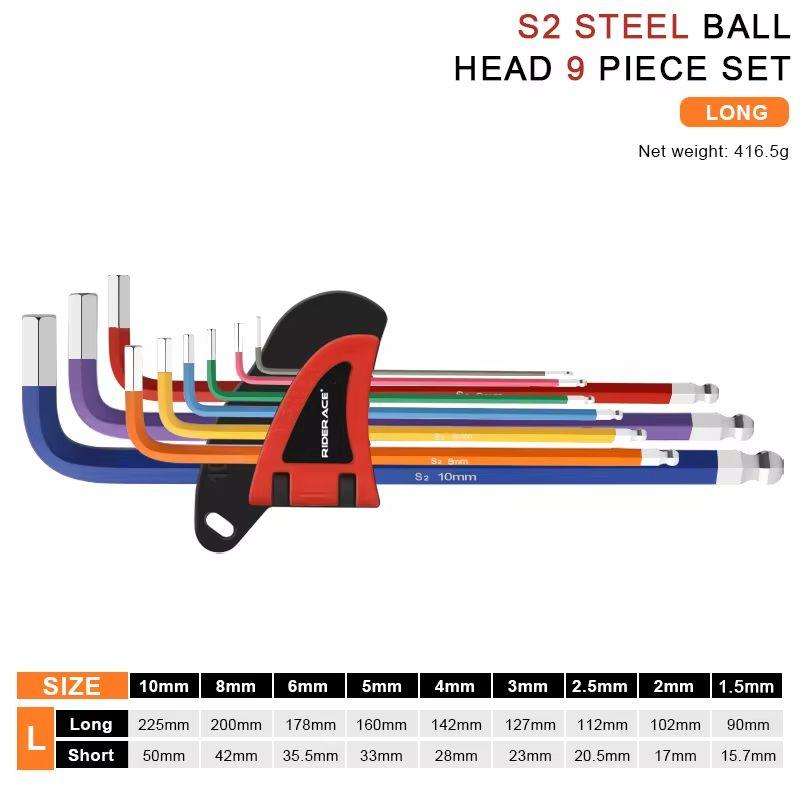 RIDERACE Bicycle Hex Key Set S2 CR-V Steel Service Wrench Colorful Hexagon Spanner Flat Ball Opening MTB Bike Repair Tool Kit